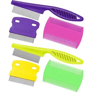 Boao 6 Pack Flea Lice Comb Stainless Steel Dog Cat Grooming Combs with Rounded Teeth, Double Sided Pet Tear Stain Remover Dematting Tool for Pets(Pink, Green, Purple, Yellow)