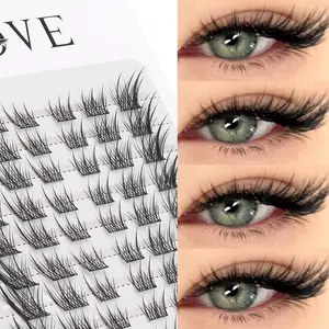 60pcs C-Type D Curl Dense Fox Eye Lash Clusters, DIY Lash Extension, Makeup, Mixed Length, 0.05mm Thickness, 12-16mm Clustered False Eyelashes, Eyelashes Extensions