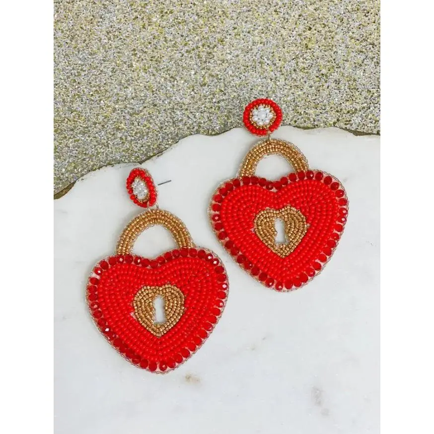 Heart Locket Beaded Dangle Earrings