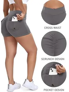 Women's Solid Color V-Waist Sporty Tight-Fit High Stretch Fitness Training Shorts, Breathable Yoga Gym Running Pants, All-Season Casual Fitness Wear, Fitness Workout Shorts