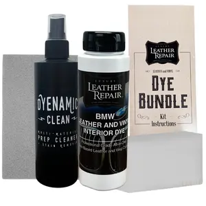 BMW Leather/SensaTec/Vinyl Prep and Dye Bundle with BMW Soft Feel Additive - Includes Dynamic Clean Prep Cleaner & Leather Interior Dye