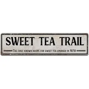 Vintage Style Metal Street Signs, 16x4 inches, Rustic Wall Art Plaques for Home Decor, Multiple Fun Designs (SWEET TEA TRAIL)