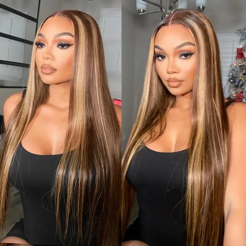 URody Melt-tone Lace Front Human Hair Wig, 13x6 HD Transparent Lace, Pre-Plucked Straight Highlight 4/27 Honey Blond, Dye & Straighten Compatible