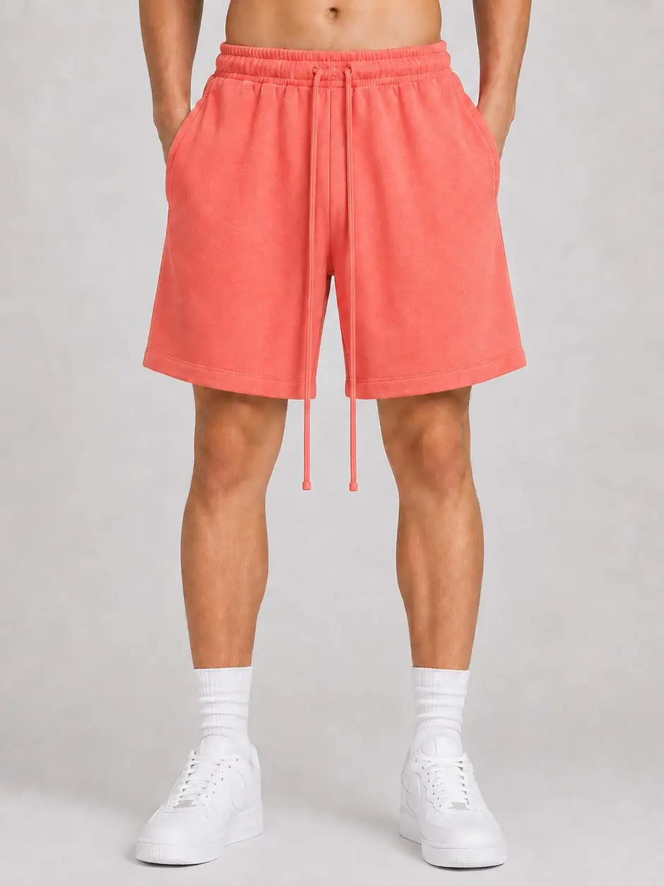Men's Coral Pink Casual Drawstring Sweat Shorts, Elastic Waist Deep Pockets Casual Jogger Shorts, Soft Fleece Gym Workout Lounge Shorts Summer Streetwear Shorts Loungewear Menswear