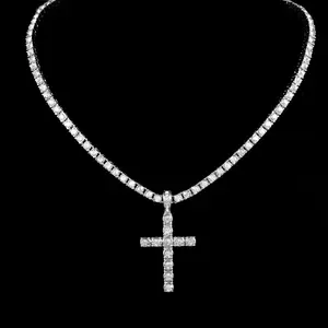 Iced Out Cross Pendant Necklace with 24" Tennis Chain| 5A+ Cubic Zirconia Hip Hop Jewelry for Men & Women| Streetwear Fashion Gift autumn rapper chain cuban