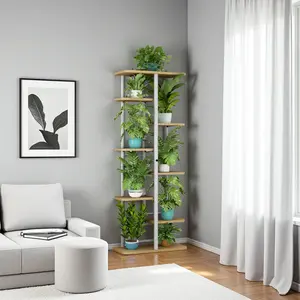 8 Tier Plant Stand Indoor Outdoor, Metal Wood Tiered Corner Plant Stands Pot Holder, Wood Flower Shelf Orchid Display Rack for Living Room Bedroom Balcony Garden Patio