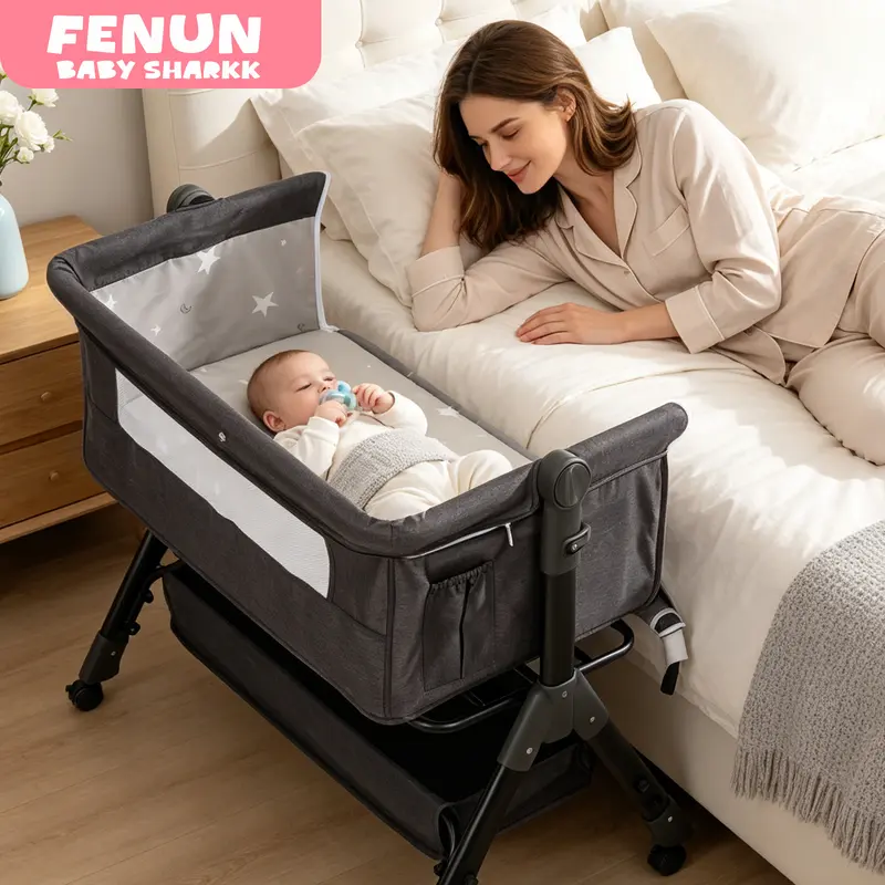 Baby Bassinet, Crib for Infant and Newborn, Bedside Sleeper with Storage Basket and Mosquito Net, Easy to Fold, Height Adjustable, Portable Side Bed Crib portable Baby Furniture Fall Deals For You