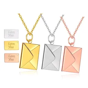 Love Letter Envelope Locket Necklace Valentine's Day Gift Charm - Adjustable Chain & Personalized Love Letter Compartment - Gold Silver Rose Gold Options