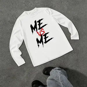 100% pure cotton casual printed T-shirt for both men and women, MeVsMe inspirational slogan printed long sleeved T-shirt, street fitness casual loose top