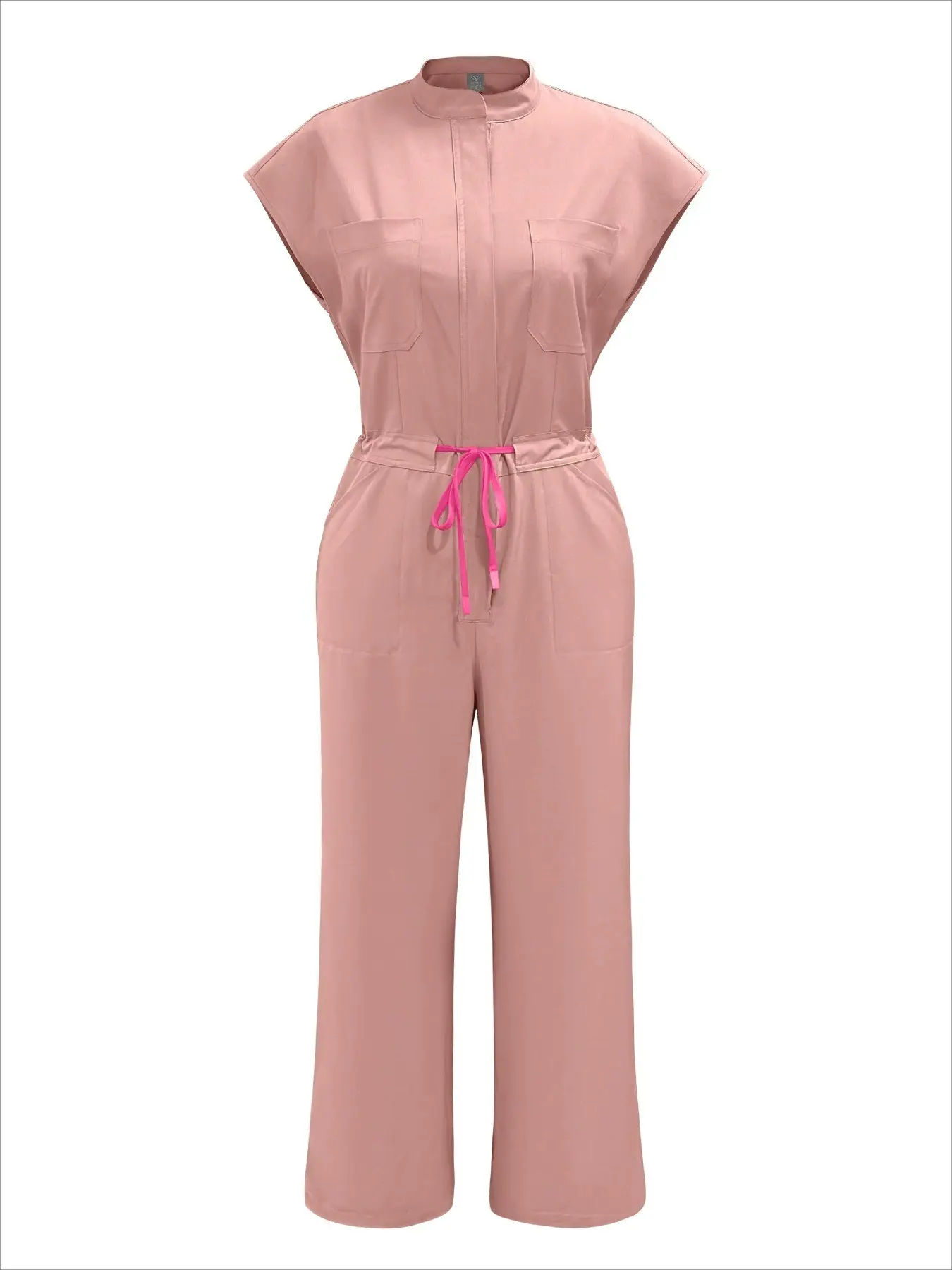 Clinic Pet Hospital Beauty Spa Fitted Casual Basic Jumpsuit Zipper Stand Collar Flutter Sleeve Work Outfit Womenswear Fashion Casual Jumpsuit