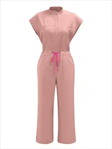 Clinic Pet Hospital Beauty Spa Jumpsuit Zipper Stand Collar Flutter Sleeve Work Outfit Womenswear