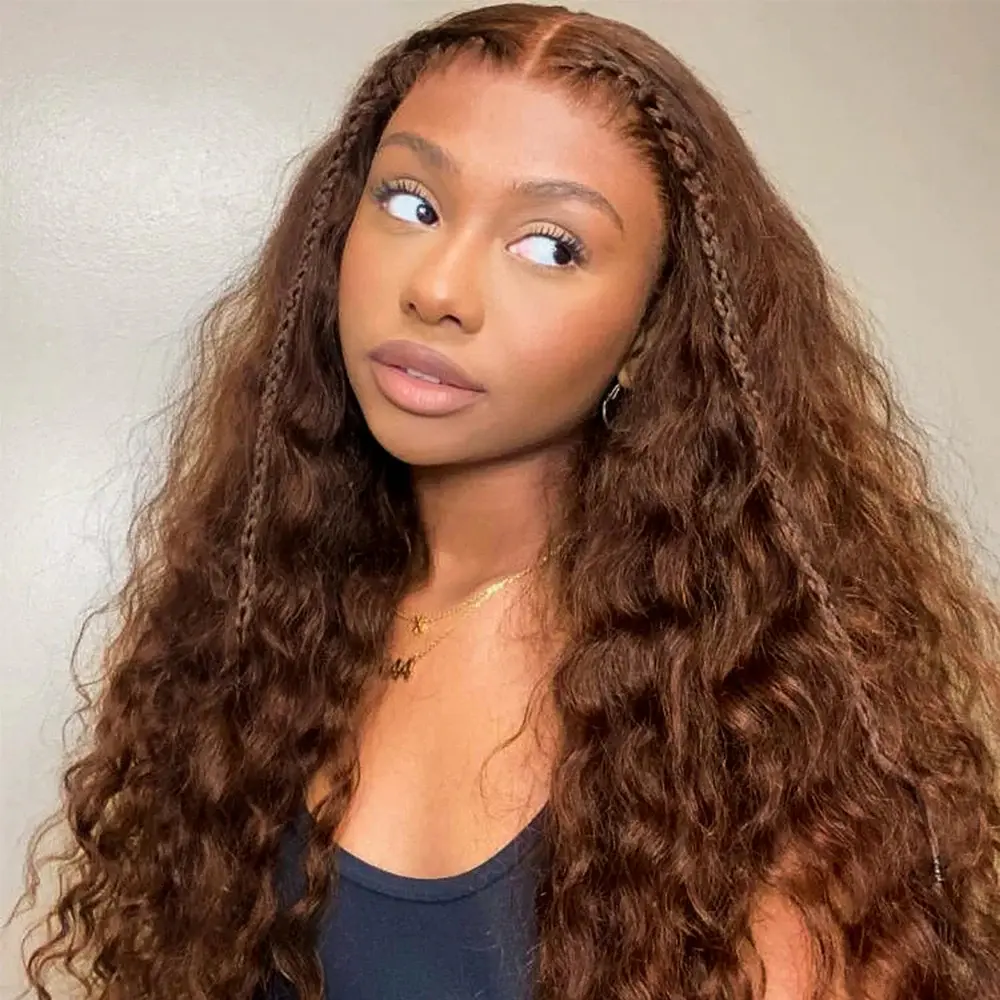 [4 Live] Arabella Human Hair 13x6 No Glue Frontal Lace Wig Water Wave Chocolate Brown 4# 100% Human Hair Promised Airy Cap with Drawstring
