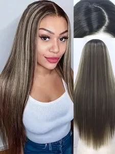 EleganceWigs 26 Inch Gradient Straight Synthetic Lace Front Wig 13x4 HD Lace Pre-Plucked Hairline Wig with Gradient Brown Tone 250 Density for White Women's Daily Elegance & Party Glamour