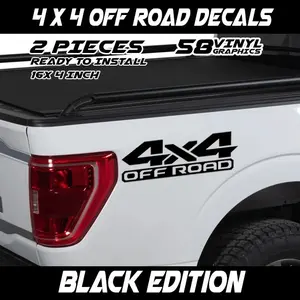 4x4 Off Road Generic Decals Black Edition 2 Pieces Ready to Install 16x4 Inch