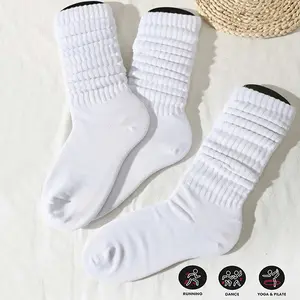 3 pairs/6 pairs of women's stacked socks - solid color ribbed cuffs, multifunctional all season outdoor casual socks, machine washable, white, black, outdoor socks | ribbed texture | durable socks, cute socks (without sock card)