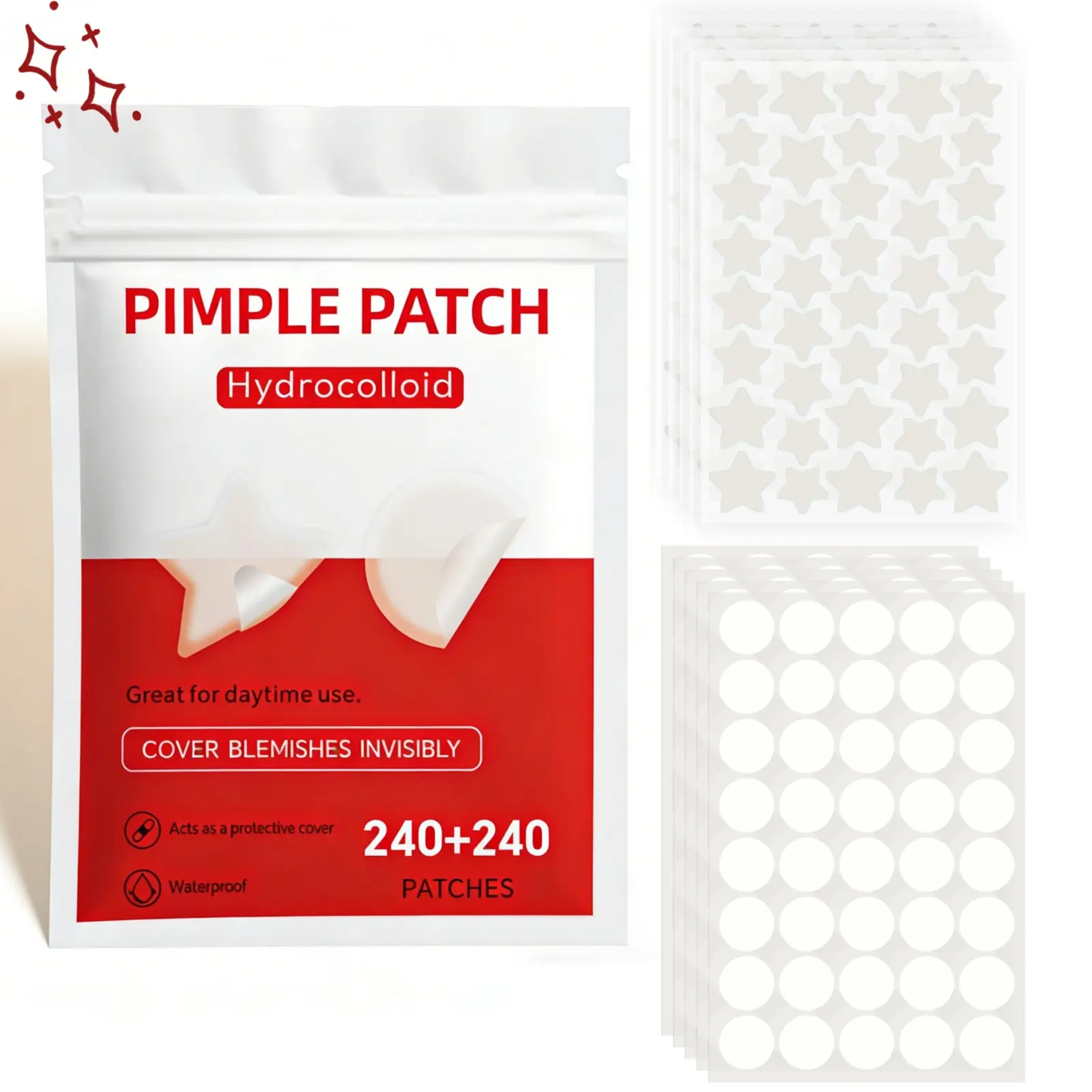 480pcs Hyaluronic Acid Patch, Invisible Blemish & Concealer Patches, Hydrocolloid Patches, Acne Pimple Patches, Acne Spot Treatment, Lightweight Comfortable Facial Cleansing, Fine Pore Treatment, Unisex Skincare