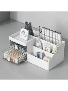 Multi-Compartment Desk Organizer with Drawers, Large Capacity Office & Makeup Storage Caddy for Pens, Cosmetics and Desk Accessories