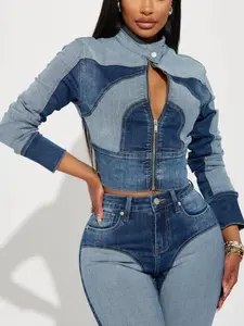 Coronado Two Tone Denim Moto Jacket - Medium Wash