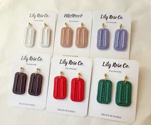 Lily Rose Co. Textured Rectangles Handmade Polymer Clay Earrings in Assorted Colors Stainless Steel Hypoallergenic Jewelry