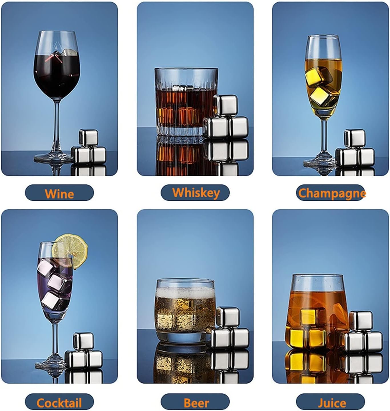 12 Pack Reusable Whiskey Stones 304 Stainless Steel Ice Cubes for Drinks Chill Without Diluting Whiskey Scotch Bourbon Gifts Drinkware 2.7 cm