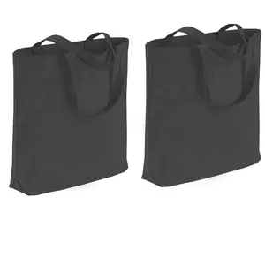 2-Pack Black Open Top Canvas Tote Bags (15×11 in), Handmade Sturdy Cost-Effective Reusable Eco Shopping Bags, Craft & Activity Friendly for Picnics, Respect Nature and Life