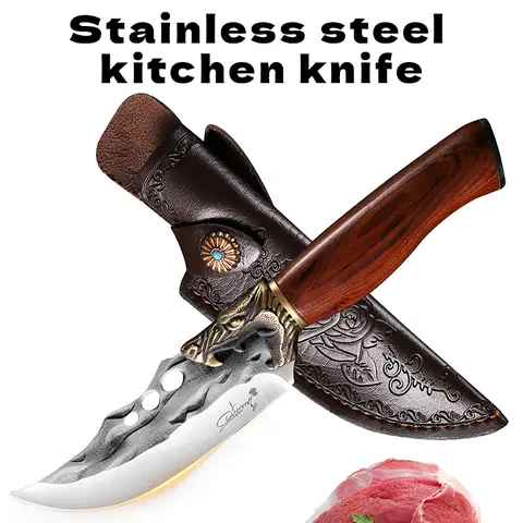 1-Piece Professional Stainless Steel Meat Cleaver - 24.5cm Corrosion-Resistant Durable Blade, Wooden Handle, Scabbard Included, Kitchen Meatknife for Core Cooking Needs