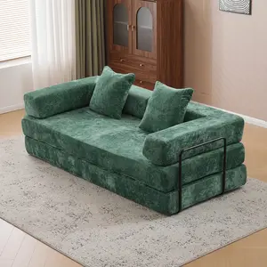 Compression Sofa - 78" Convertible Floor Sofa Bed with Back and Pillow Armrests - Comfortable Folding Sofa Bed, Compression Sofa in a Box - Corduroy Fabric - for Living Room, Bedroom, Studio (Green)