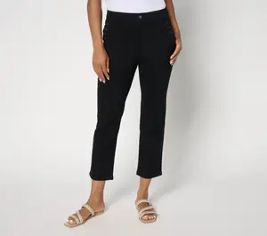 Denim & Co. Petite Black Classic Stretch Crop Jean w/ Pocket Detail
