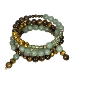 Earthbound Grace Wire Wrap Bracelet - Handcrafted with Green Aventurine Tiger's Eye & Golden Crystal Shimmer for a Grounded Glowing Look