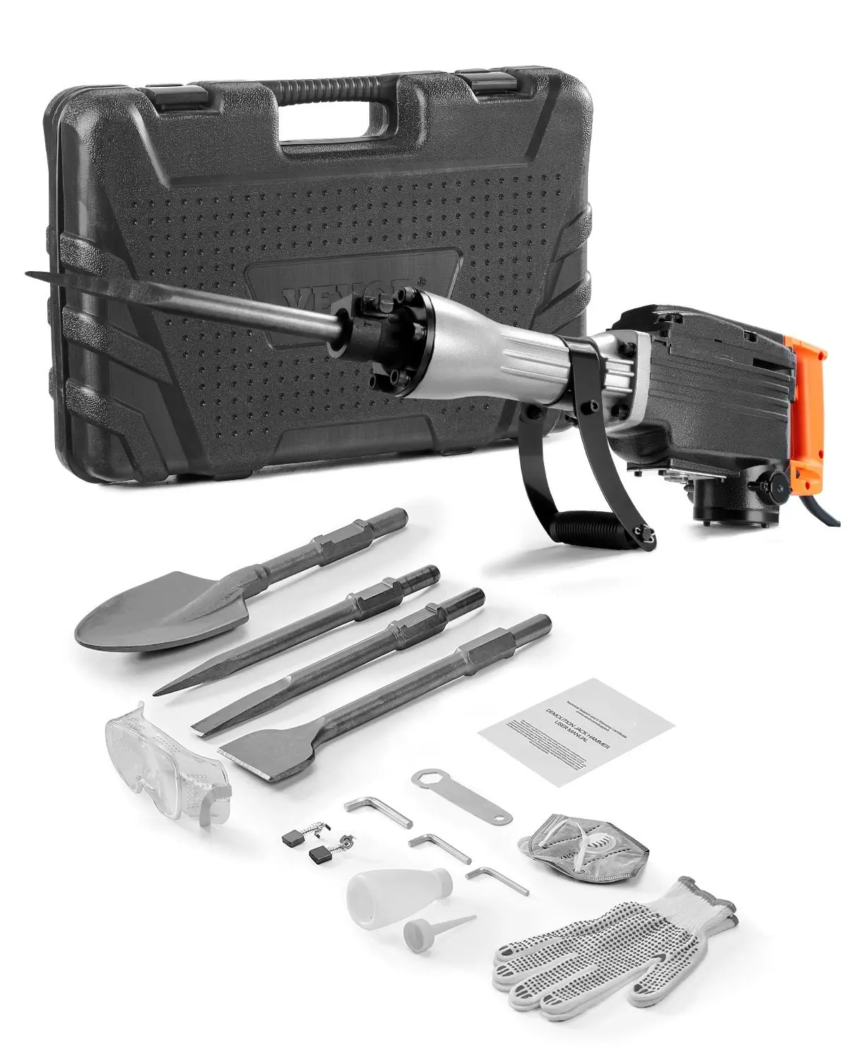 Demolition Jack Hammer 2200W Electric Concrete Breaker 1350 BPM Heavy Duty Demolition Tool With 4 Chisel Bits And Carrying Case, Includes Durable Bit Set, Ergonomic Handle, Black Matte