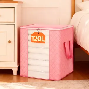 Ultra Large Capacity 120L Storage Box Set, Foldable Nonwoven Fabric Bedding Bag, Reinforced Handle, Flip Lid Seal, Ideal for Blankets and Clothes