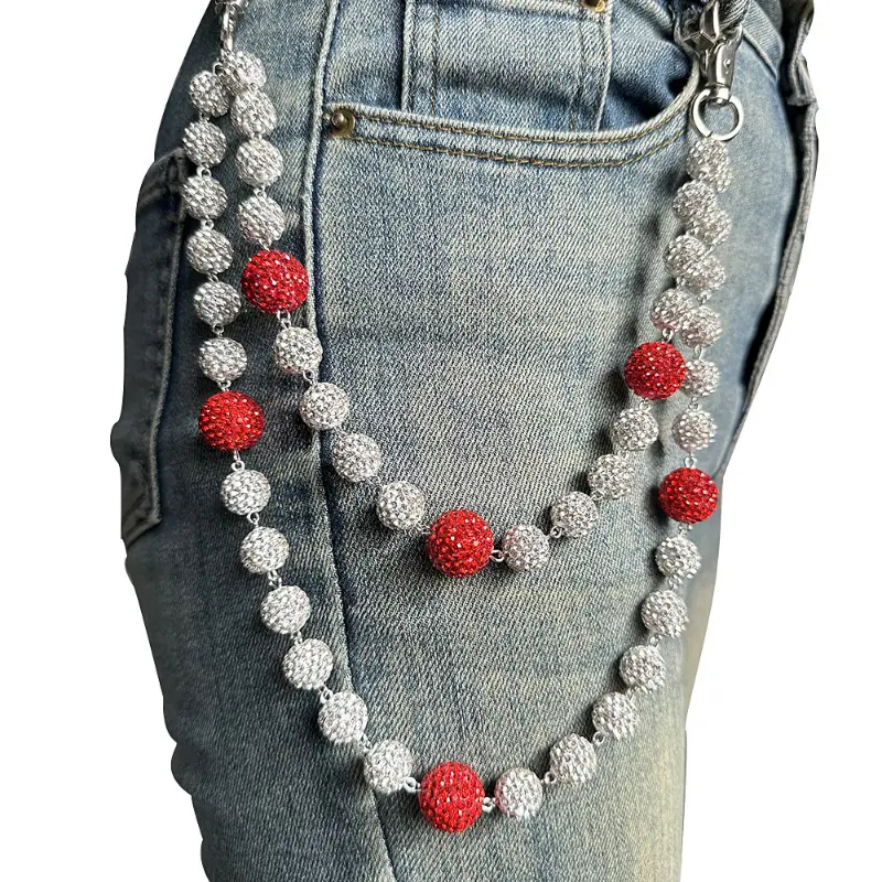 Hip-hop Men And Women's Trousers Chain High-quality Diamond Ball Rosary Beads Waist Chain Body Chain Jewelry, Jeans Chain