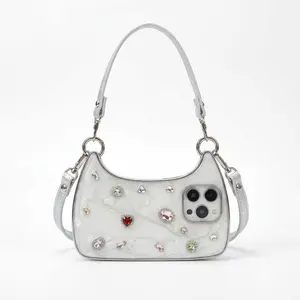 Bling Diamond Gem Handbag Phone Case for iPhone 17 16 15 14 13 12 Pro Max Plus| Shockproof Anti-Yellow Luxury Glitter Purse Case Luxurious full-plated electroplated case