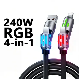 240W 4-in-1 USB-C Cable, PD 5A Fast Charging, Data Sync, USB-A, Type-C, Lightning,  Aluminum, Compatible with iPhone 16/15, iPad, Samsung, Laptops,6.6FT 4-in-1 USB-C Cable, PD Fast Charging, Data Sync, USB-A, Type-C, Lightning, Aluminum, Compatible