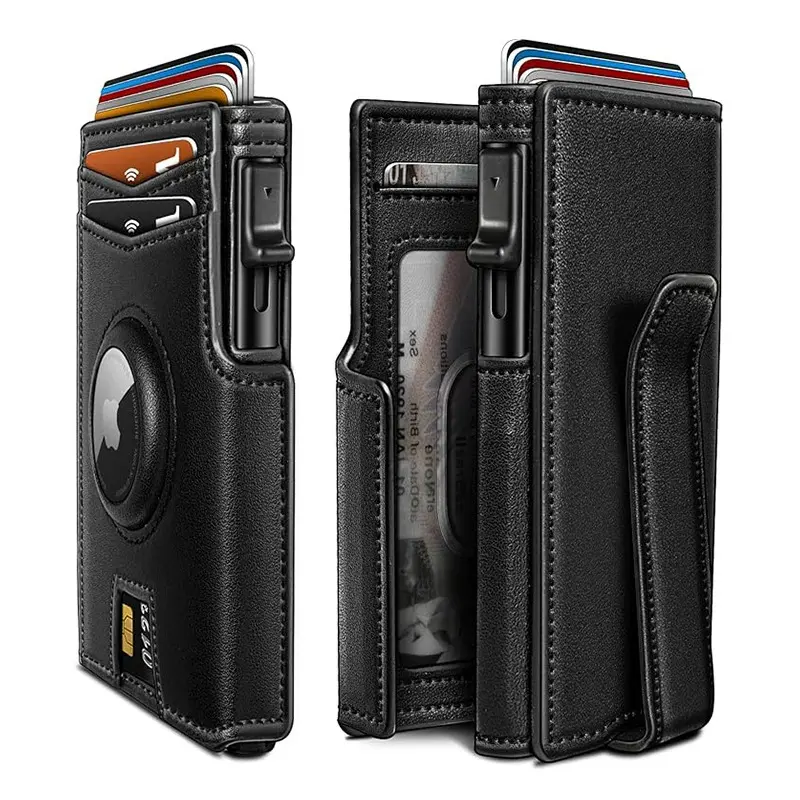 RFID Blocking Pop Up Wallet for Men, Premium Full Grain Leather Aluminum Bifold Credit Card Holder, Money Clip & ID Window, Holds 8‑12 Cards, Minimalist Daily EDC Card Organizer
