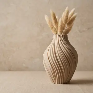 Ivory Drift Vase – Modern Spiral Textured Vase, 3D Printed Sculptural Decor, Minimalist Japandi Home Accent