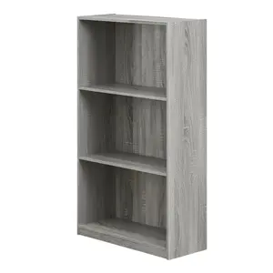 French Oak Grey 3-Tier Bookcase with Spacious Shelves for Home Storage