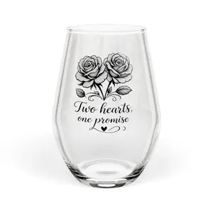Two Hearts One Promise Stemless Wine Glass | Wedding Vow Glass