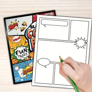 Blank Comic Book 30 Sheets Premium Paper Creative Art Templates Dialogue Bubbles Explosion Effects DIY Storytelling and Visual Expression Graphic Novel Creation for Teens and Adults Featuring Beautiful Cover Design and High Quality Printing