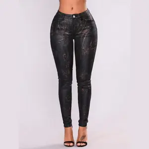 Women's Vintage High-Waist Metallic Sparkle Pants Stretchy Skinny Tapered Daily Casual Punk Festival Wear Bottoms Fabric with Zipper Closure Fit Leather Womenswear Black Slim Fit All Seasons Basic Minimalist Slim baggy sweatpants