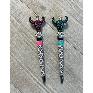 White Aztec Cow Skull Pen