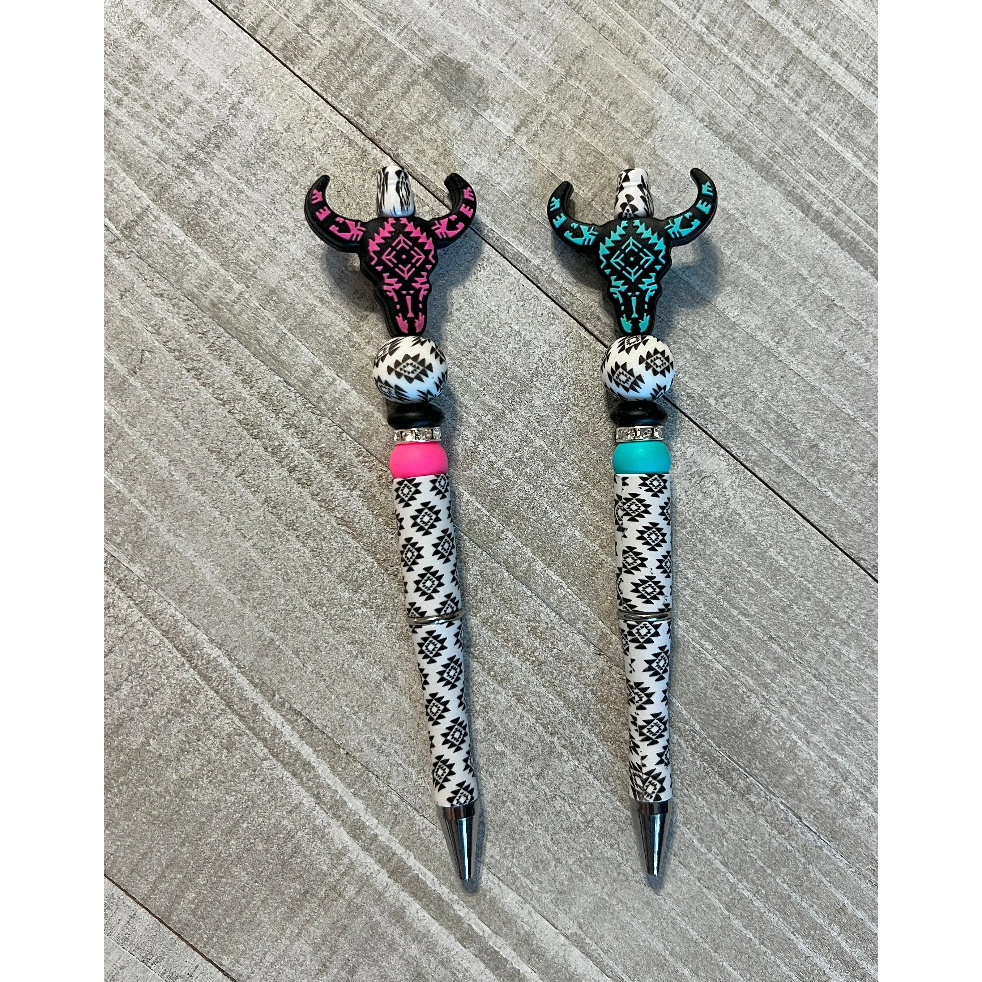 White Aztec Cow Skull Pen
