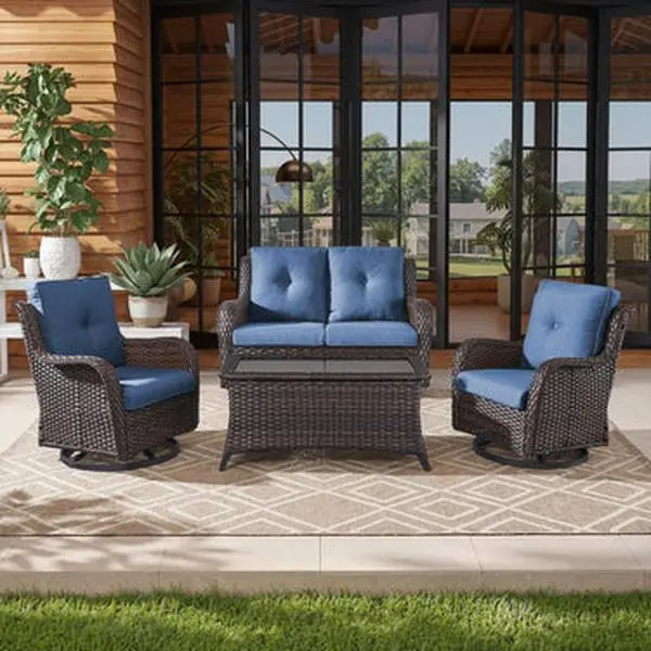 【3 Packages Shipping】4 Piece Patio Wicker Swivel Rocker Chairs Furniture Set, NTC Series