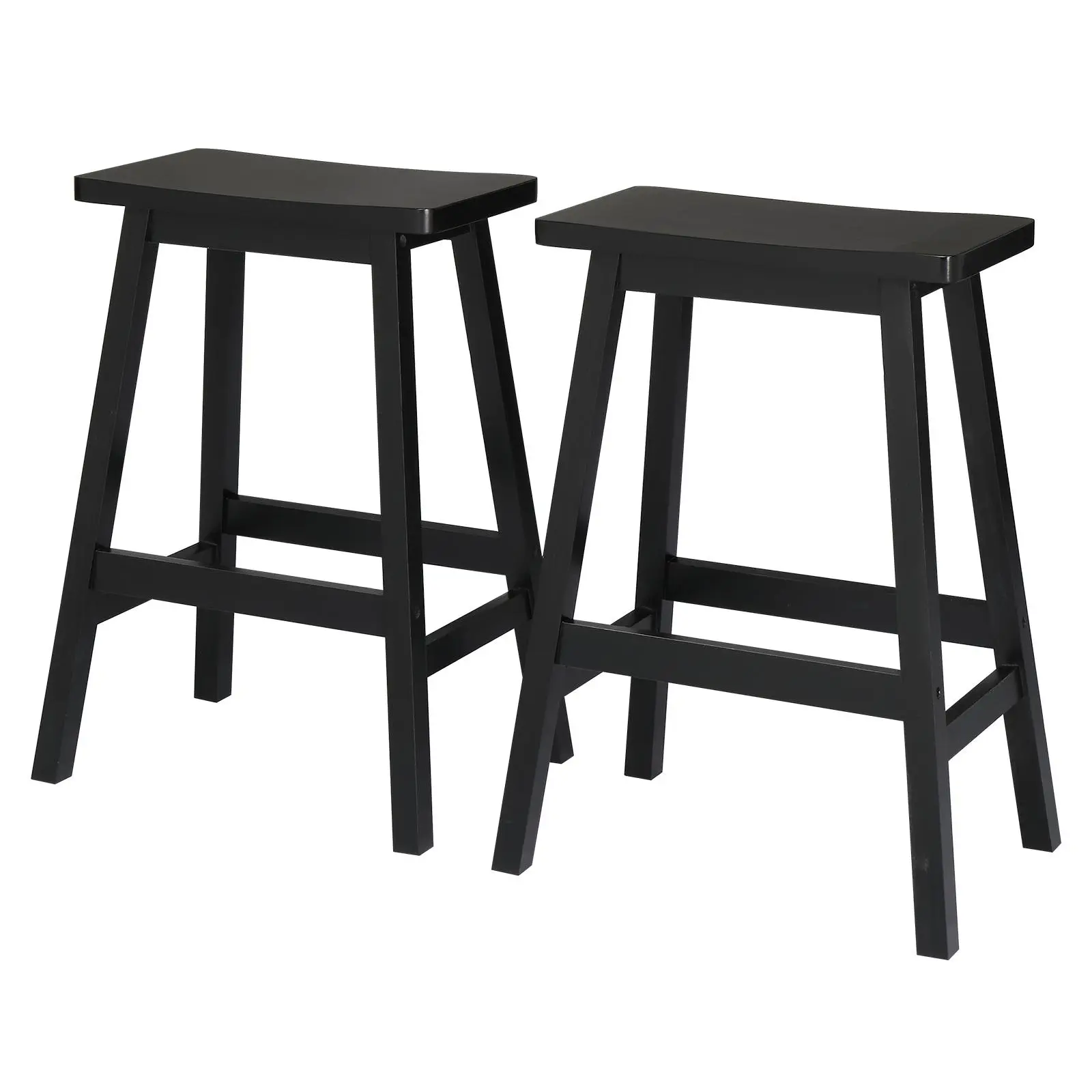 Solid Wood Saddle-Seat Kitchen Counter Barstools Set of 2, Counter Height Bar Stools Wooden Stool Saddle Chair Tall Stool