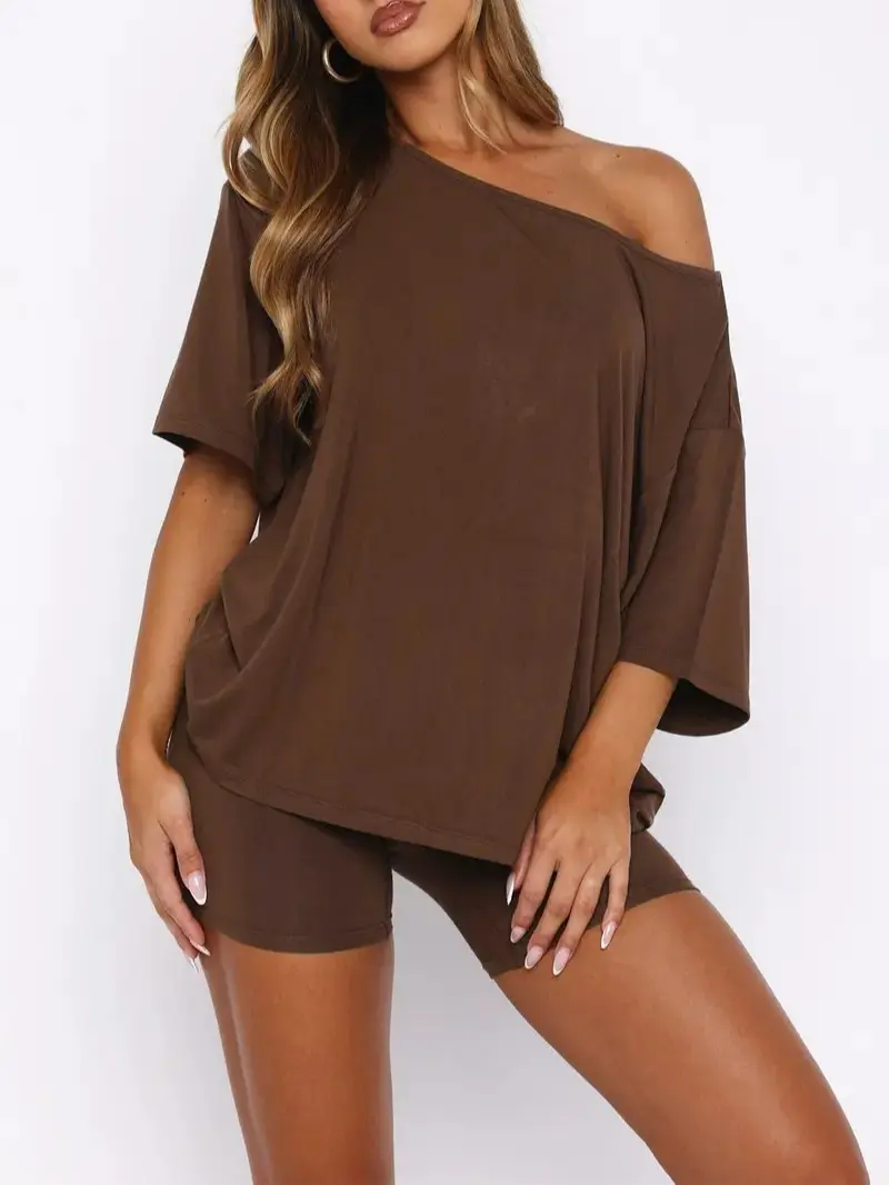 Women’s Casual Two Piece Lounge Set Off Shoulder Top & Fitted Shorts Springtok Loungewear Pajama Nightwear Womenswear Clothes Matching pajama pants pajamas sets for women pajama sets women pj sets for women pajamas