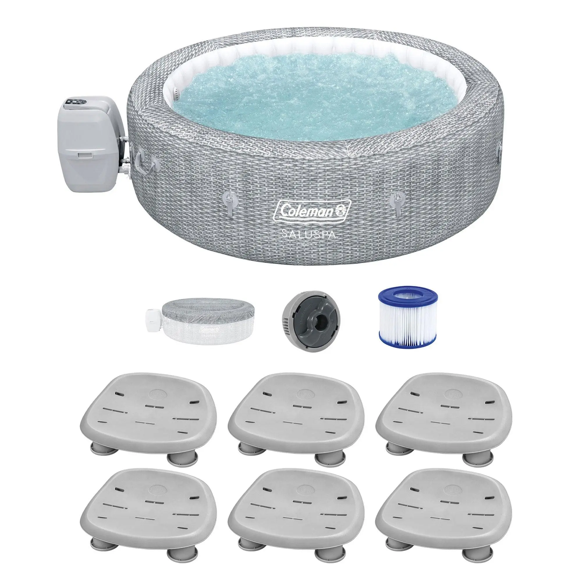 Bestway Coleman Sicily AirJet Inflatable Round Hot Tub with 6 SaluSpa Seat, Gray Bestway Coleman Sicily AirJet Inflatable Round Hot Tub with 6 SaluSpa Seat, Gray