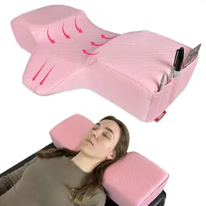 Lash Pillow for Eyelash Extensions - Curved Memory  Bed Pillow,   Rest with  Support, Side Pockets for Tools, Fits Lash Beds for Tech -