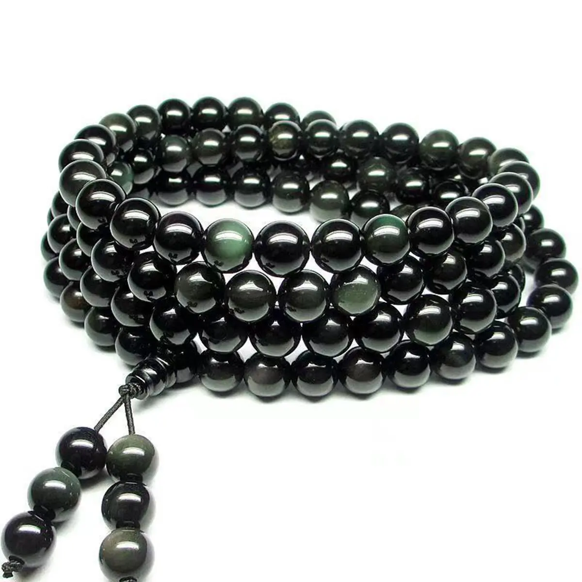 Natural Rainbow Obsidian Beaded Bracelet, 108 Mala Prayer Beads, Convertible Crystals Necklace for Spiritual Healing & Protection, Crystals Bracelets, Inspirational Beaded Bracelet