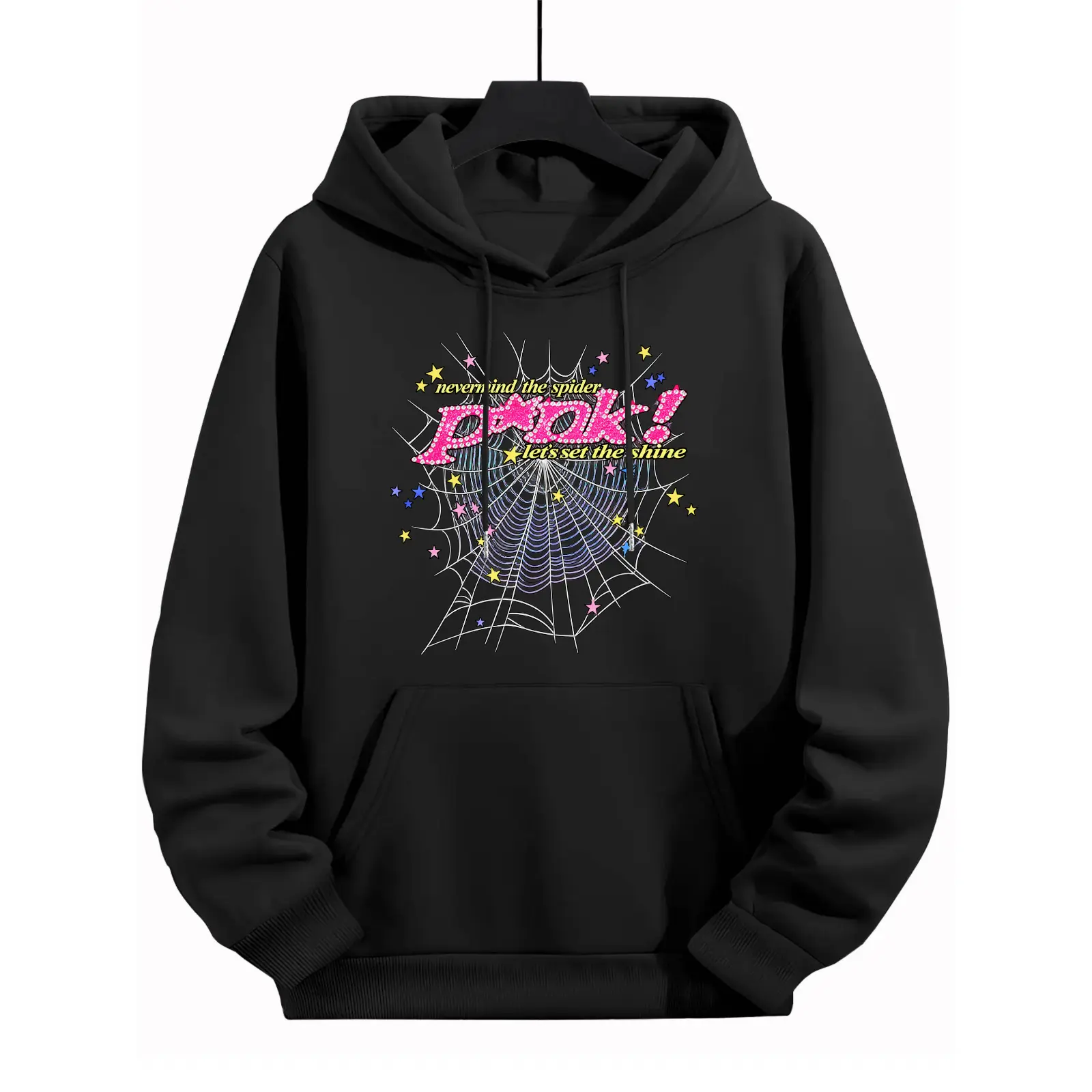 Retro Spider Web Graphic Hoodie - Front-Print Y2K Streetwear Clothing, Unisex Men's Hoodies, Guys Gifts, Trendy Sports Outerwear, Clothing for Gifting