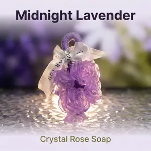 Midnight Lavender Crystal Rose Soap on a Rope - Purple Floral Nighttime Bath Gift